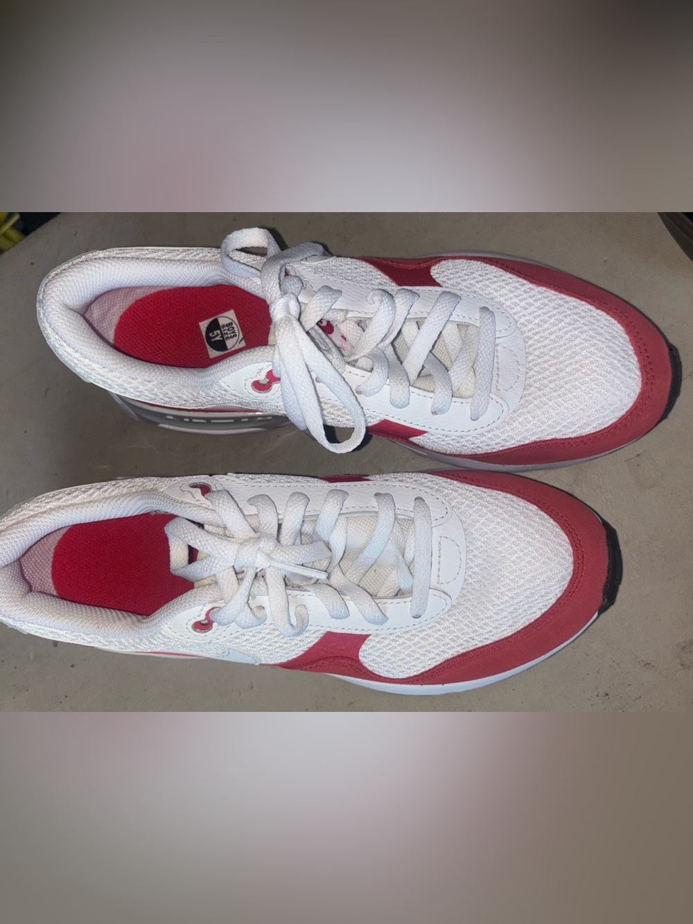 Kids White and Red Athletic Sneakers - Comfortable Lace-Up Shoes 5Y
